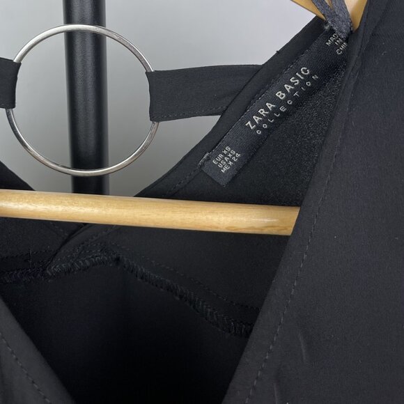 Zara Black Tunic Top Size XS Womens Blouse Long Sleeve Chiffon Assymetric - Picture 10 of 13